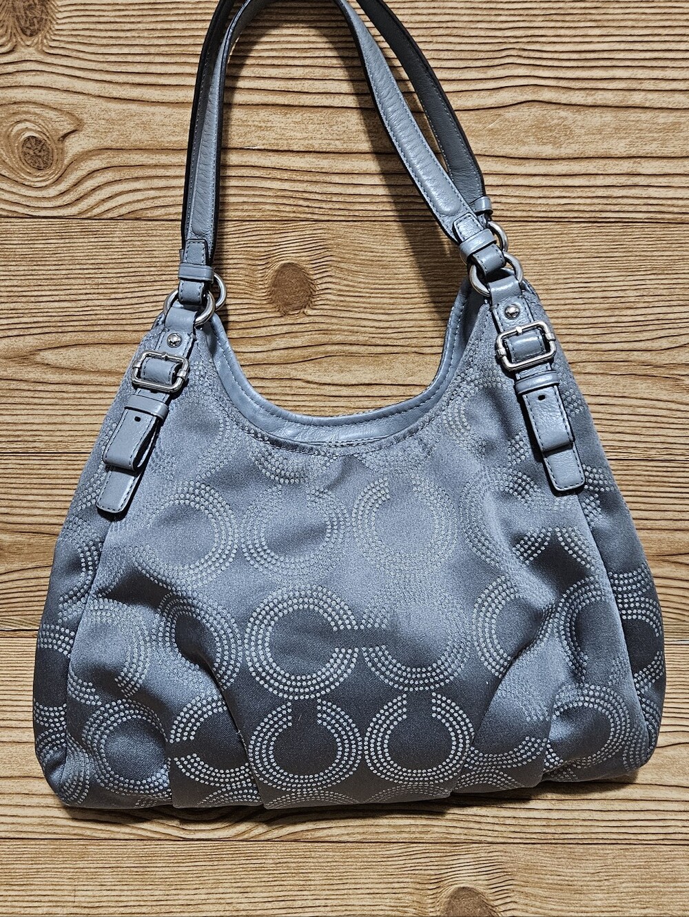 Coach Madison Gray Op Art Jacquard & Patent Leather Maggie Hobo Shoulder Bag - Picture 5 of 16
